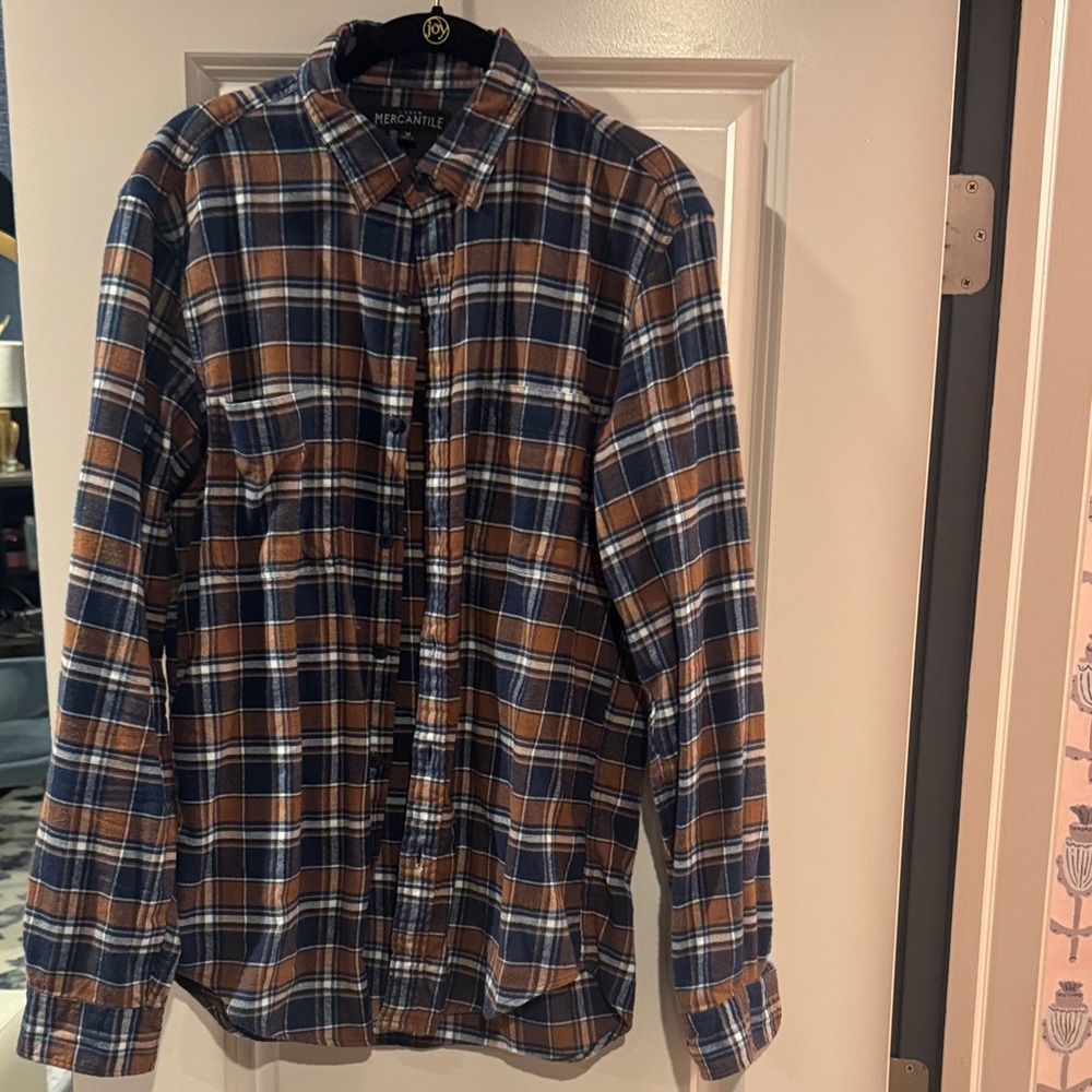 J Crew Mercantile Plaid Shirt - Blue and Brown. Size Medium